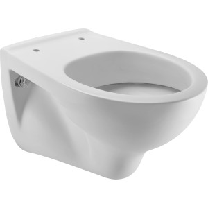 Weißes Wand-WC aus Keramik, 49,5x35x34 cm, mit Spülrand und horizontalem Abgang.