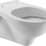 Weißes Wand-WC aus Keramik, 49,5x35x34 cm, mit Spülrand und horizontalem Abgang.