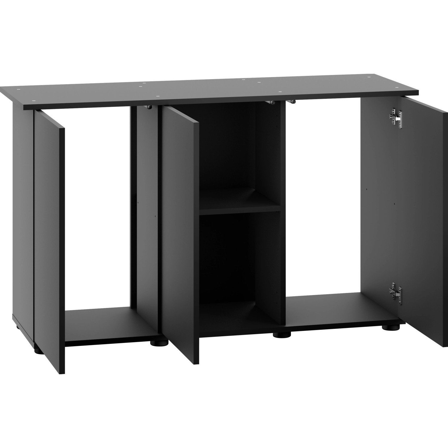Juwel Aquariumunterschrank SBX Rio 240, schwarz, mit Stauraum und offenen Türen.