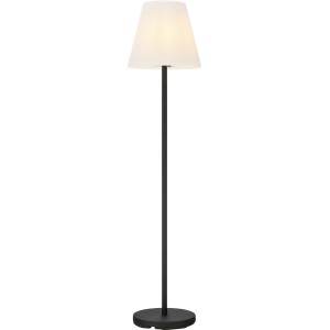 Weiße Außenstehleuchte Verna, 150 cm hoch, mit schwarzem Fuß für Garten und Balkon.