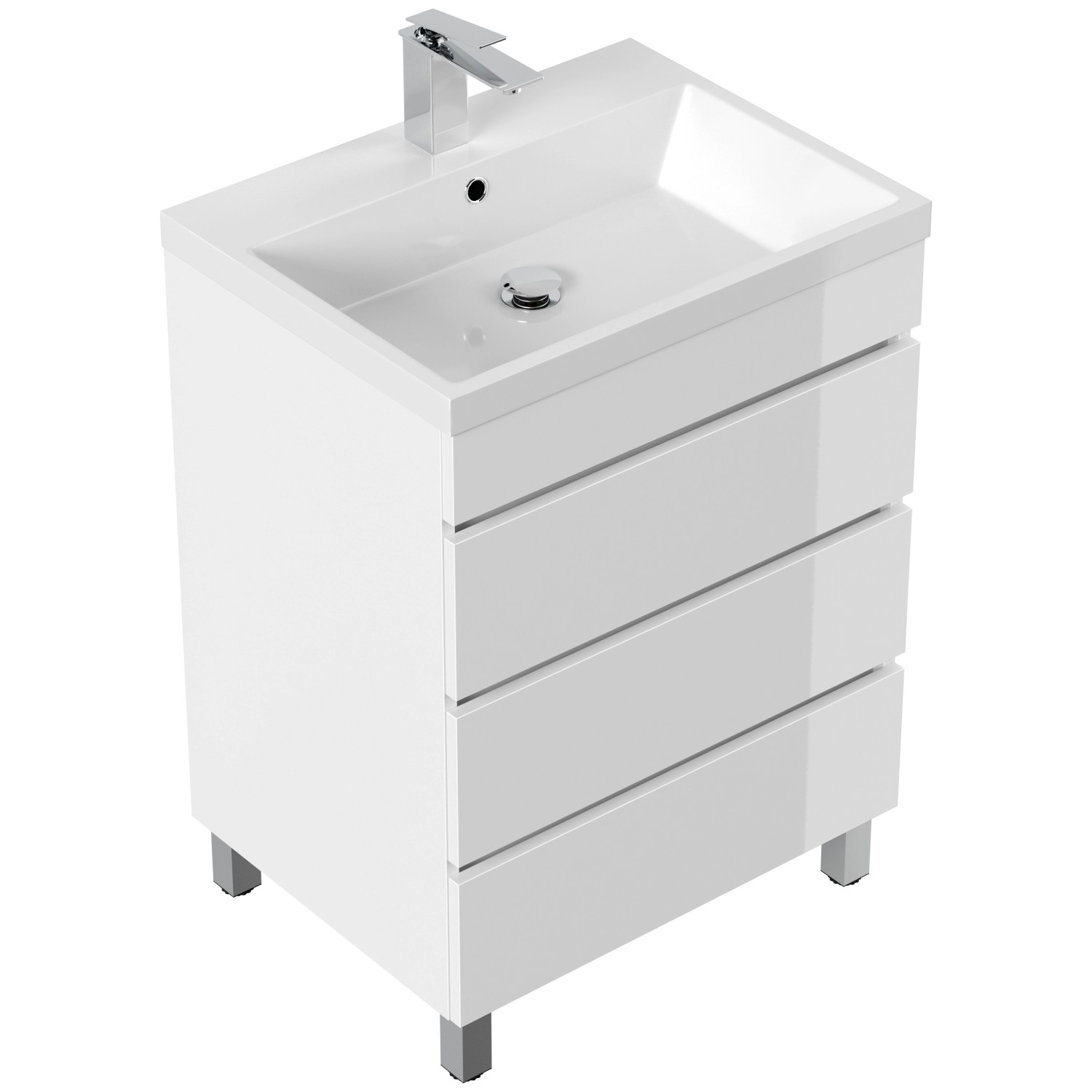 Posseik Stand-Badmöbel Fellini 60 mit 3 Grifflosen Schubladen Weiß Hochglan günstig online kaufen