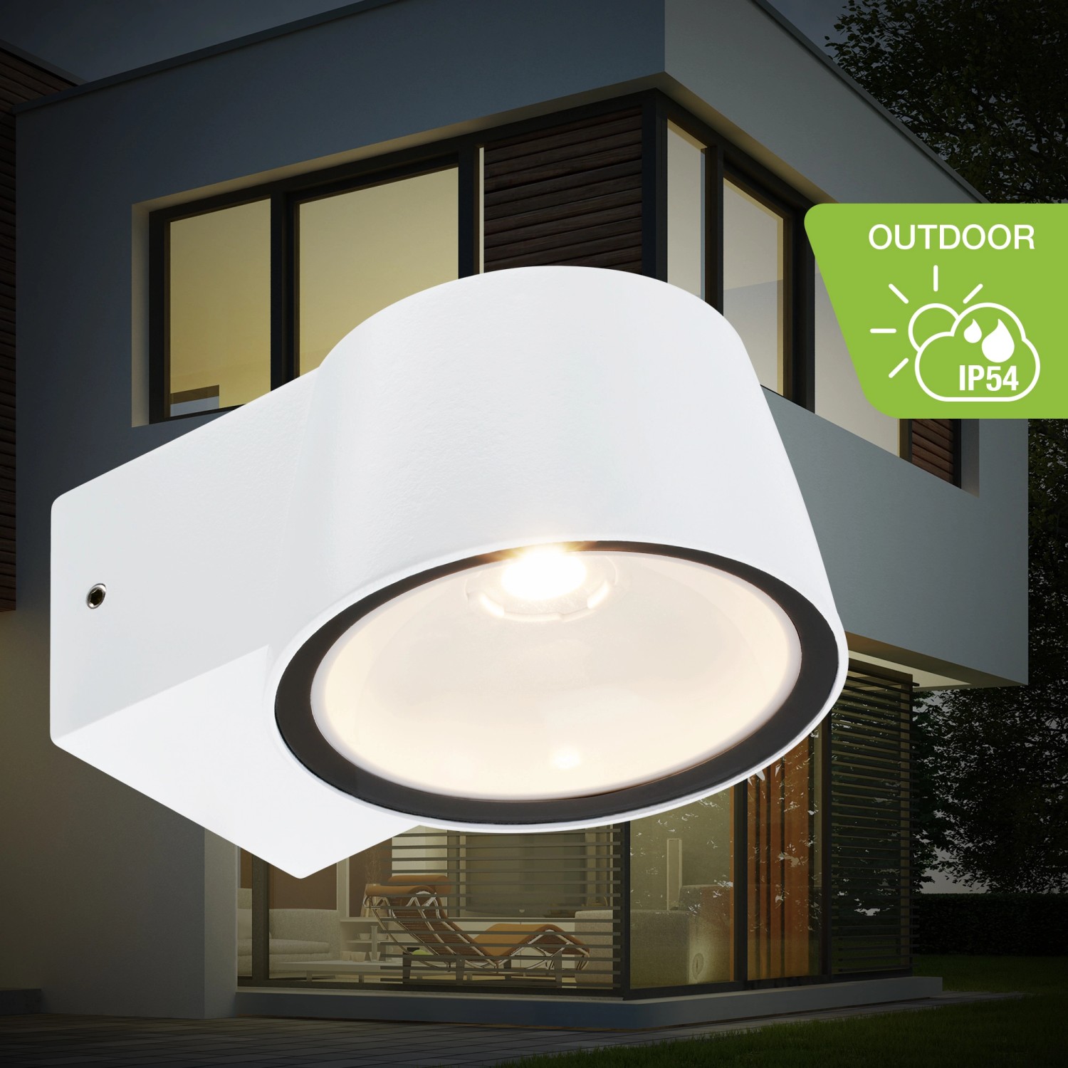 Weiße Telefunken LED-Außenwandleuchte (5,5x9,5x13cm) mit IP54 Schutz.