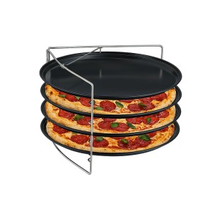Relaxdays Pizzablech 4er Set Carbonstahl Edelstahl Anthrazit Antihaftbeschichtet mit Gestell 20,5 cm x 33 cm x 33 cm