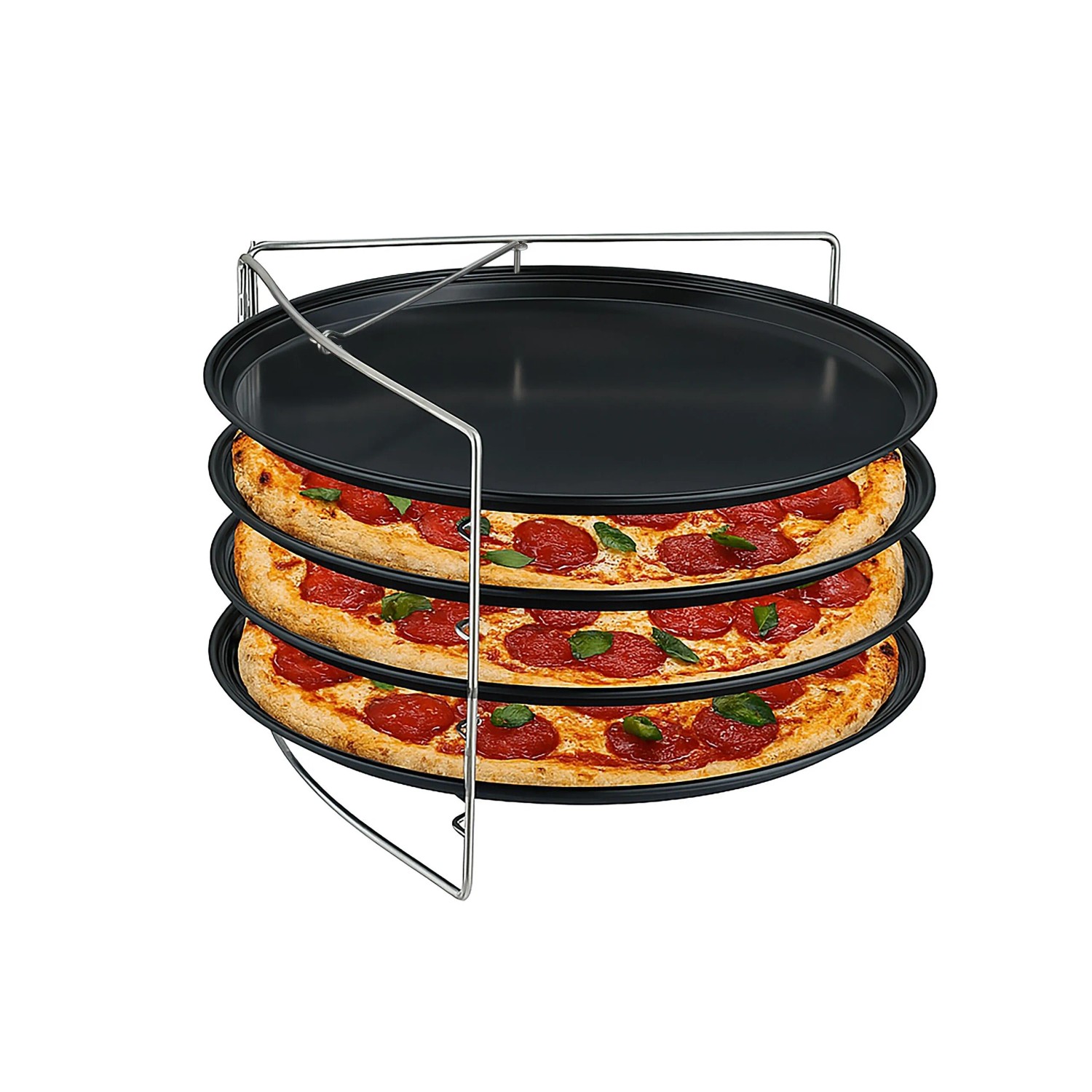 Relaxdays Pizzablech 4er Set Carbonstahl Edelstahl Anthrazit Antihaftbeschichtet mit Gestell 20,5 cm x 33 cm x 33 cm