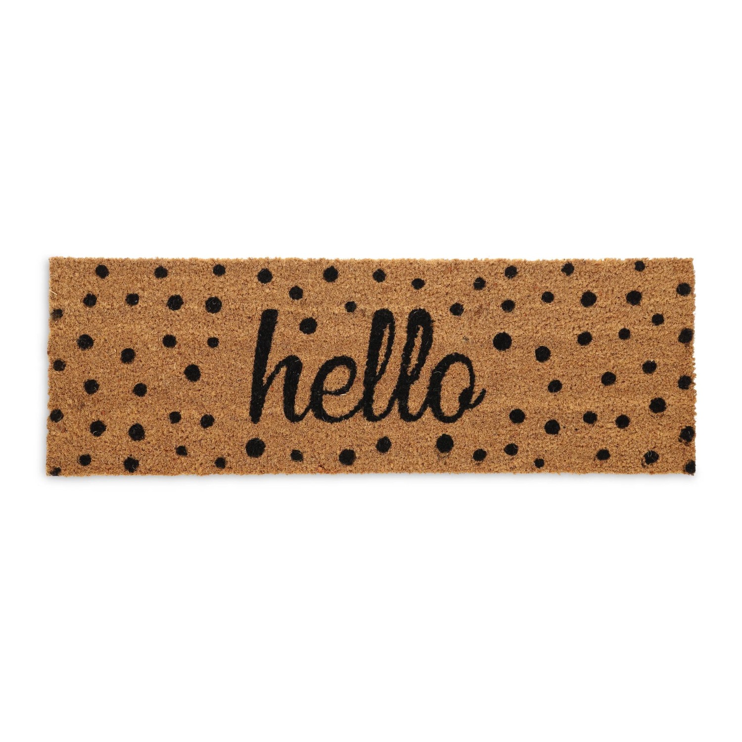 Relaxdays Fußmatte Hello mit Punkten Kokosfaser Natur Rutschfest 75 cm x 25 cm x 1,5 cm 1,2 kg