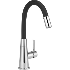 baliv Waschtischarmatur WT-690, verchromt mit flexiblem, schwarzem Silikonauslauf.