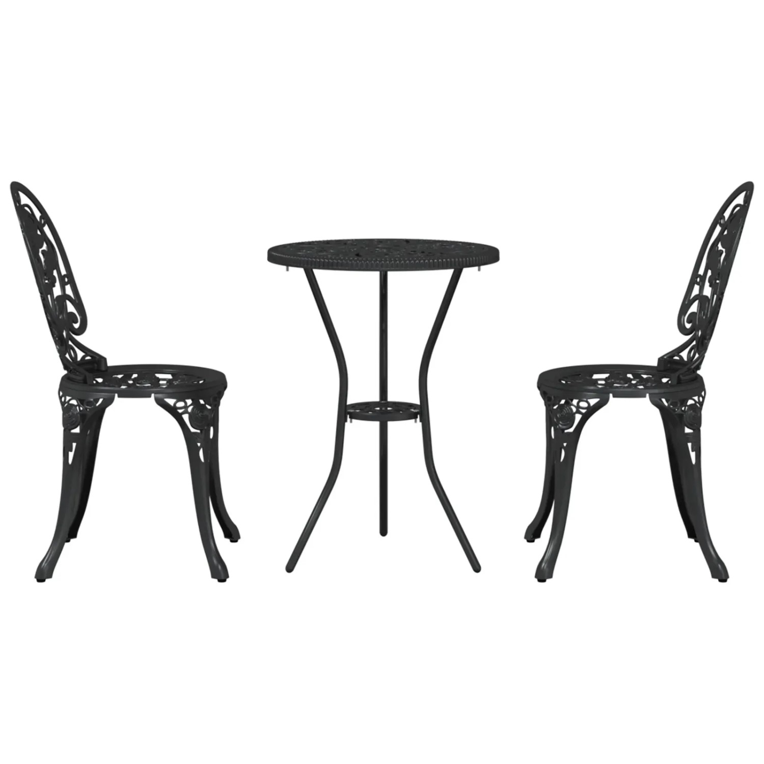Schwarzes 3-tlg. vidaXL Garten Bistro Set aus Aluminium. Gartenmöbel für Terrasse und Balkon.