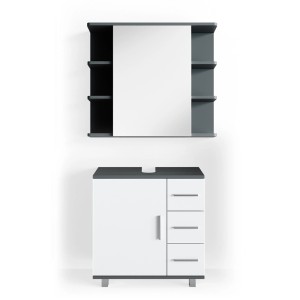 Vicco Badmöbel-Set Ilias, anthrazit/weiß, 2-teilig: Spiegelschrank und Waschbeckenunterschrank.