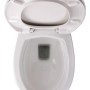Erhöhtes, spülrandloses Wand-WC Set von Calmwaters mit offenem WC-Sitz in Weiß, Draufsicht.