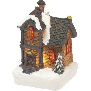 Beleuchtetes Deko Weihnachtshaus, 1 von 4 Designs, mit LED und Schnee, festliche Tischdekoration.