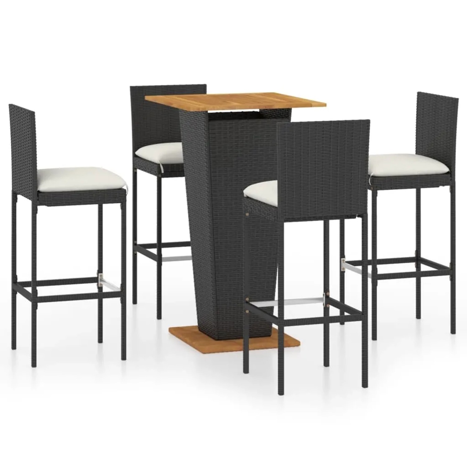 vidaXL 5-tlg Gartenbar-Set mit Kissen Poly Rattan Schwarz Modell 12