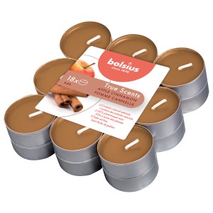 Bolsius Teelichte True Scents Apfel-Zimt, 18er-Pack. Duftteelichter mit Apfel- und Zimtduft.