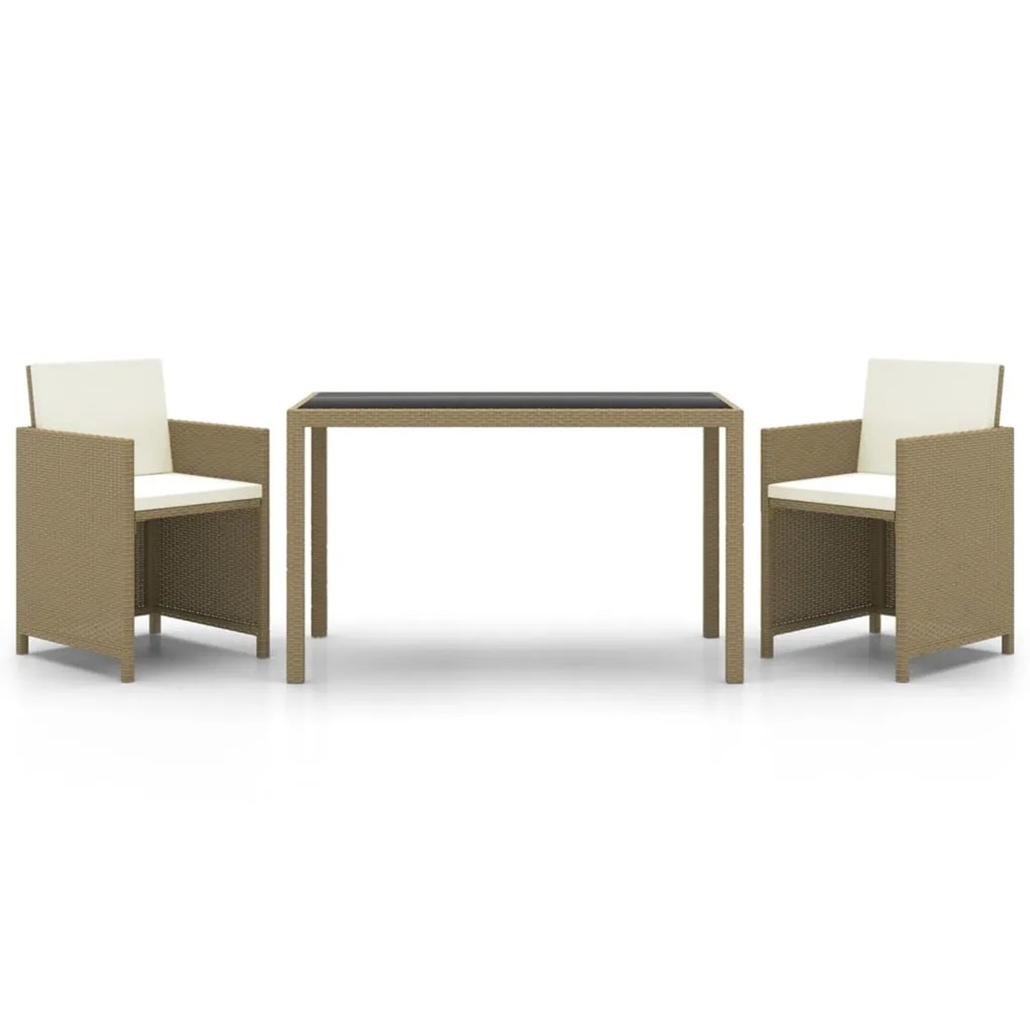 vidaXL 3-Tlg Garten-Essgruppe mit Kissen Poly Rattan Beige 3095494