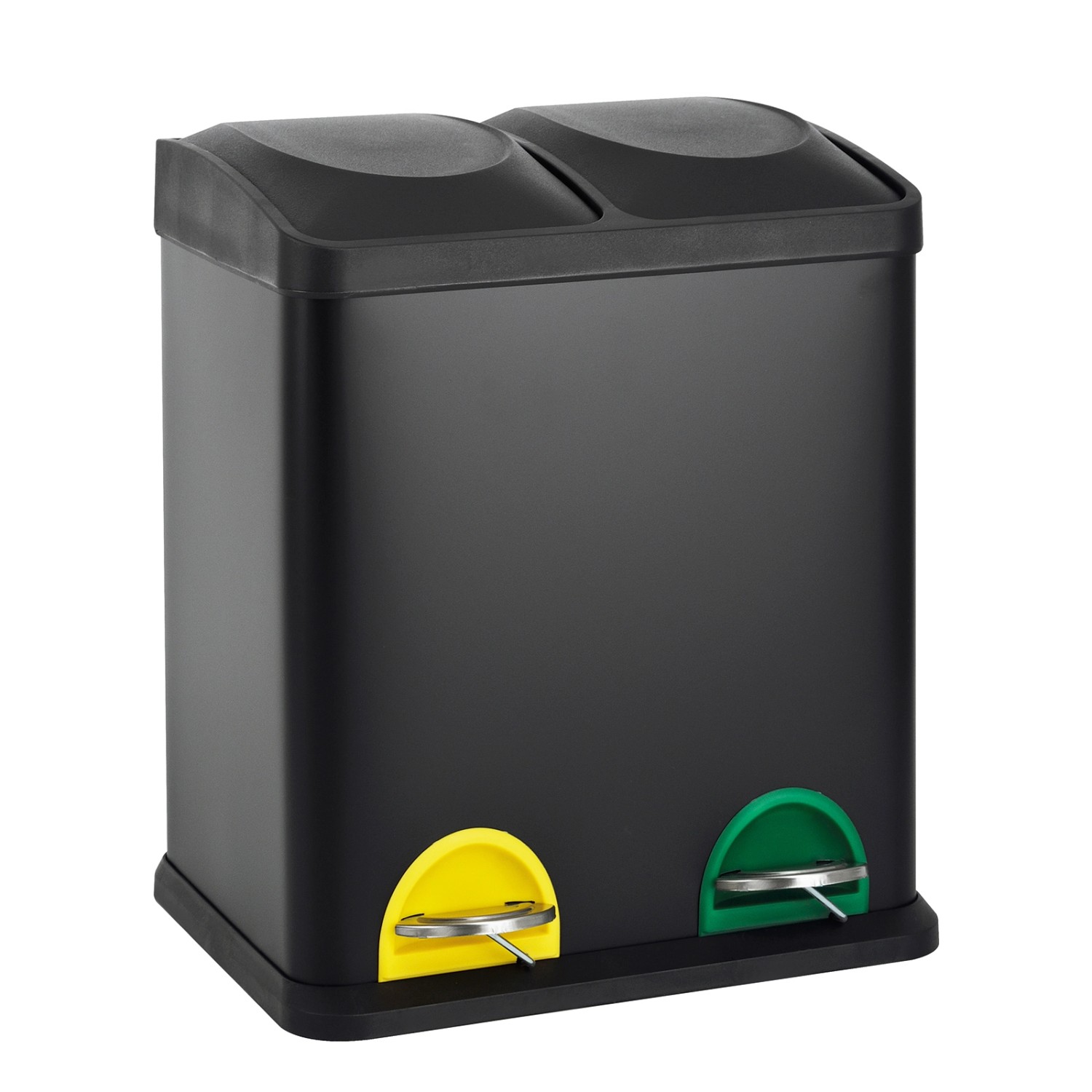 Svita TC2X15 Mülleimer 30L 2x15 Treteimer Papierkorb Mülltrennung Stahl Schwarz