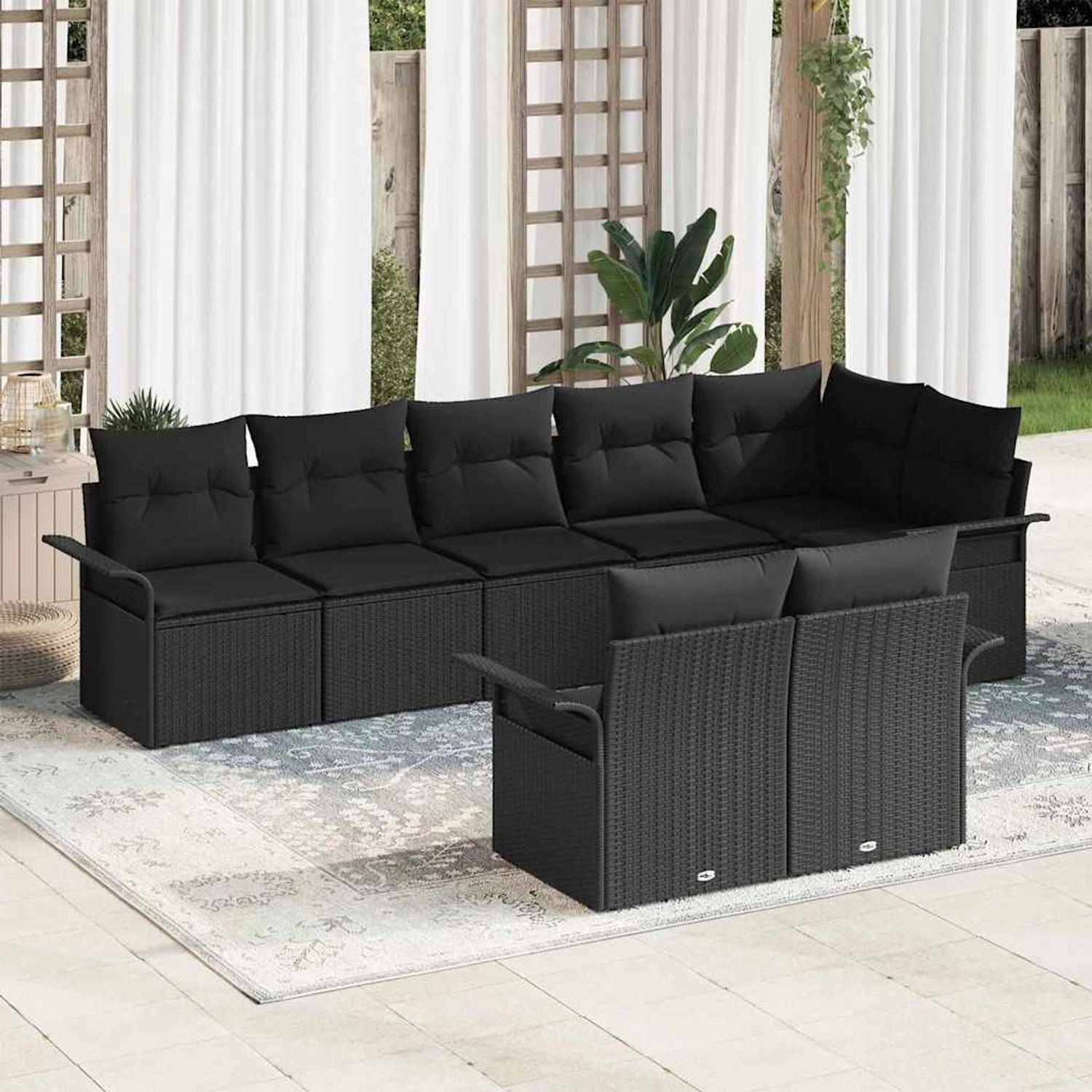 vidaXL 8-teiliges Gartensofa-Set aus Poly Rattan in Schwarz mit Kissen.