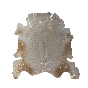 MeGusta Flachflor Teppich Animal Elfenbein-Gold Leder, ca. 135x165cm, aus Rindslederfell mit Goldakzenten.