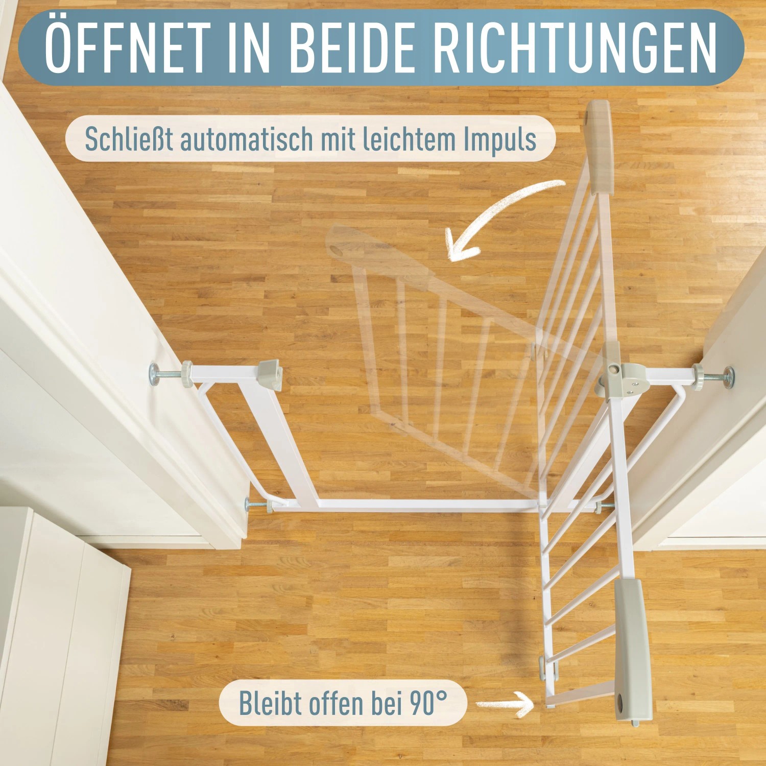 ib style Türschutzgitter Berrin 58-185cm Treppenschutzgitter für Kinder und Haustiere Ohne Bohren Weiß 140-150 cm_7