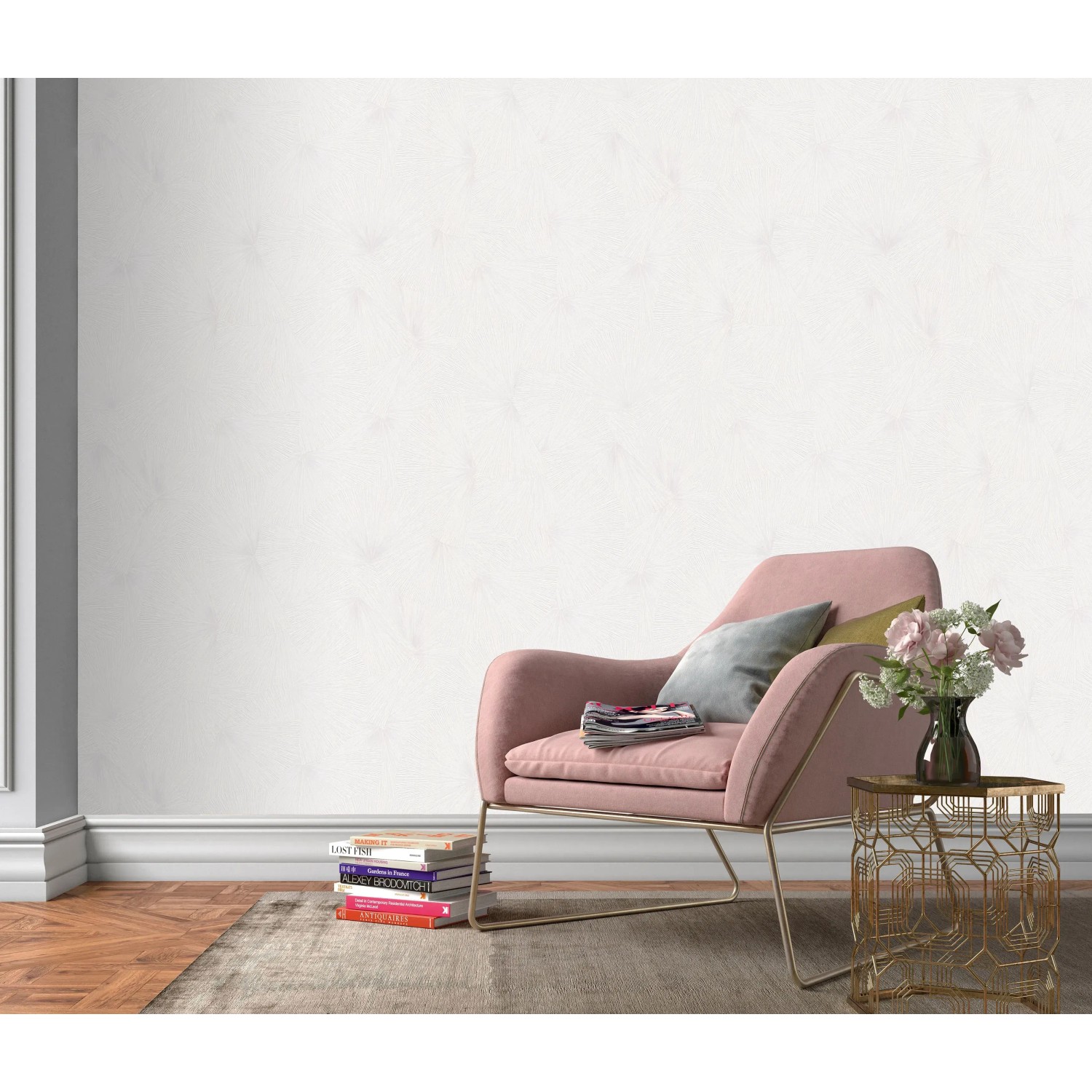 Helle Erismann Vliestapete mit Fächermotiv im Raum, Fashion for Walls 3 von Guido Maria Kretschmer.