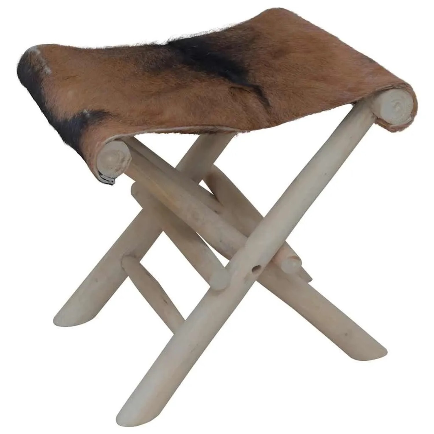 vidaXL Klapphocker Ziegenleder und Massivholz Teak 288815