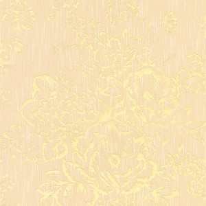 Textiltapete in Goldgelb mit Blumenmuster und Metallic-Effekt für Wohn- und Esszimmer.