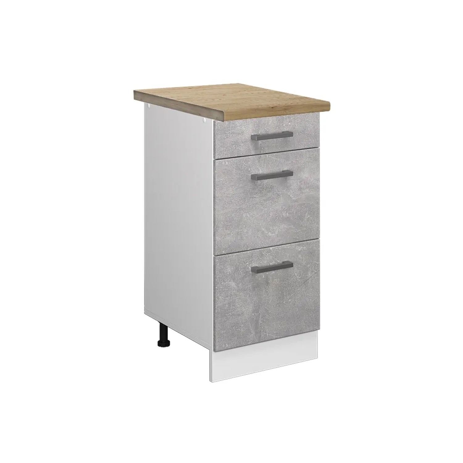 Vicco Küchenunterschrank R-Line Beton/Weiß 40 cm mit Schubladen AP Eiche