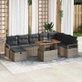 Graues 9-tlg. vidaXL Garten-Sofa-Set aus Poly Rattan mit höhenverstellbarem Tisch.