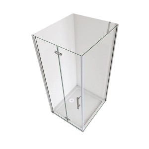 Eckige Duschkabine mit Drehtür aus 6mm Glas, Chromrahmen und Edelstahlgriff für moderne Bäder.
