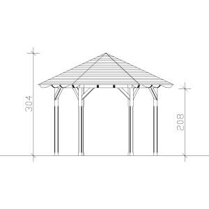 Technische Zeichnung: Skan Holz Pavillon Colmar Größe 2, 6-Eck Pavillon aus Douglasie mit Maßen.