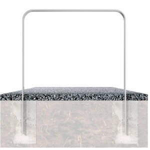 Schake Anlehnbügel aus Flachstahl, gebogen, eisengrau, 1200x750 mm, zur Einbetonierung.