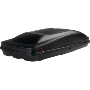 Schwarze Auto-Dachbox G3 mit 390 l Volumen für Reise und Transport.