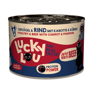 Lucky Lou Katzen-Nassfutter Senior, Geflügel & Rind, 200g Dose. Alleinfutter für ältere Katzen.