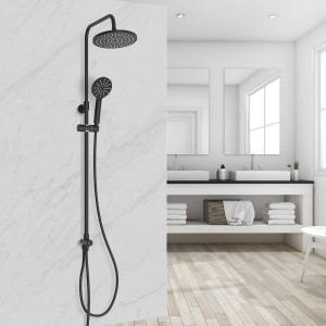 Aurlane Brauseset Black Moments, Kopf- und Handbrause in Schwarz matt im Badezimmer.