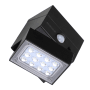 Schwarze LUXULA Solar Wandleuchte mit Bewegungsmelder und drehbarem Lichtkopf. Ideal für Hauswand & Garten.