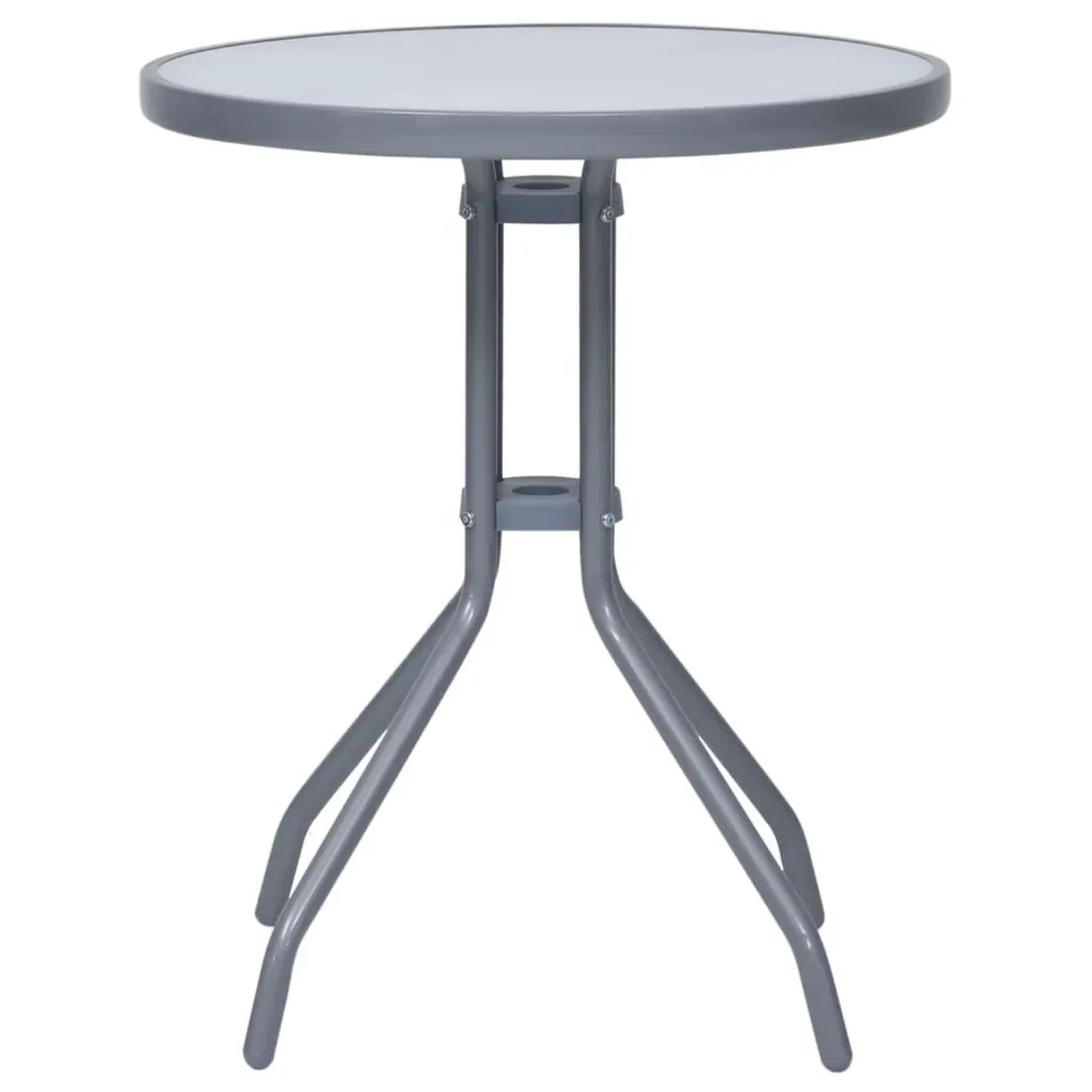Silbernes Bistro-Set: Tisch mit Glasplatte und Aluminiumgestell, Teil der vidaXL Gartenmöbel.