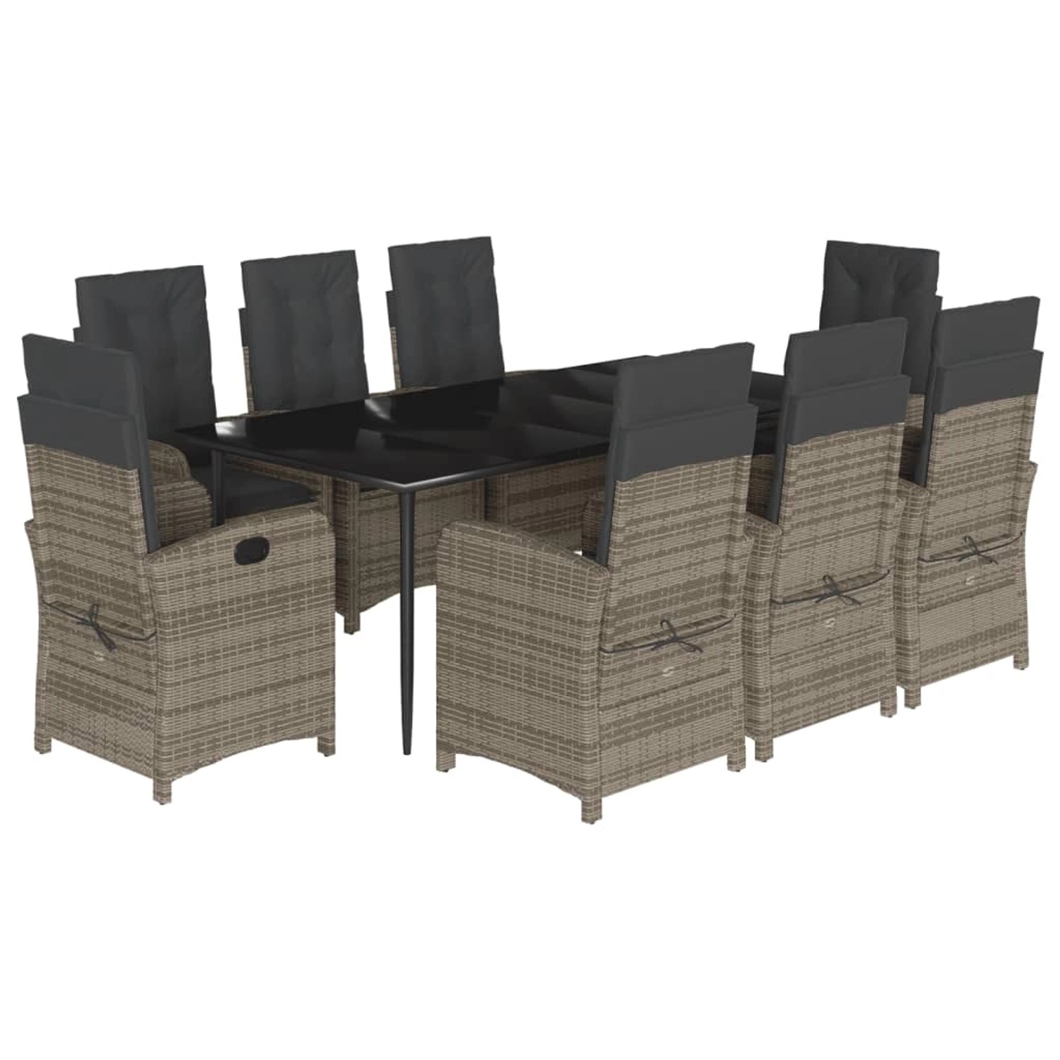 vidaXL 9-Tlg Garten-Essgruppe mit Kissen Grau Poly Rattan 3212358 günstig online kaufen