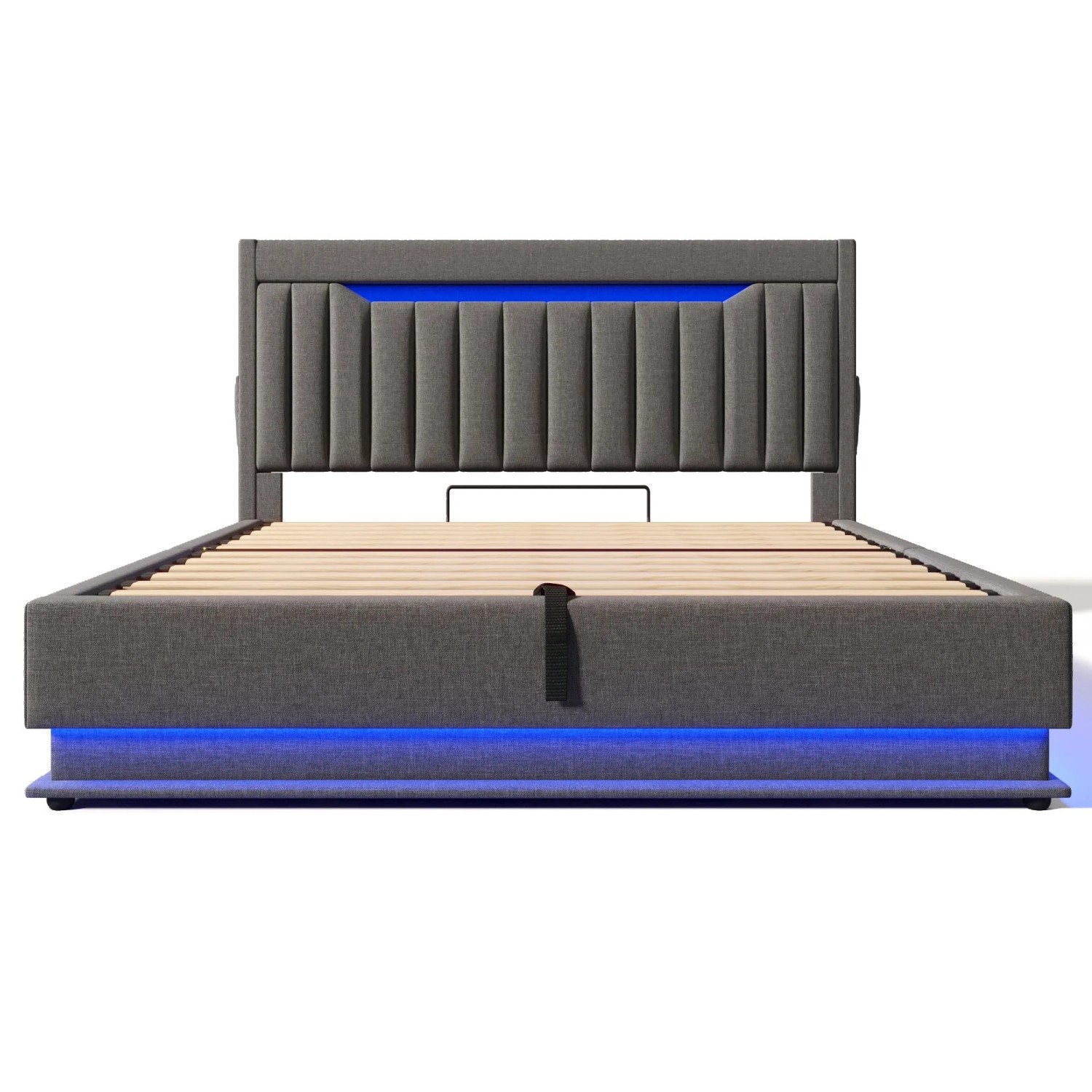 okwish Polsterbett 140x190cm mit USB LED Kopfteil Doppelbett Grau ohne Matratze