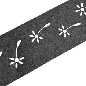 Anthrazitgrauer Sichtschutzstreifen mit Pusteblumen-Design für Doppelstabmattenzaun.