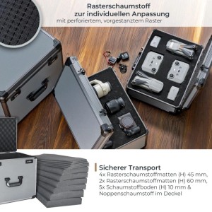 HMF Alu Fotokoffer mit Rasterschaumstoff für Kamera, Drohne. Sicherer Transport empfindlicher Geräte.