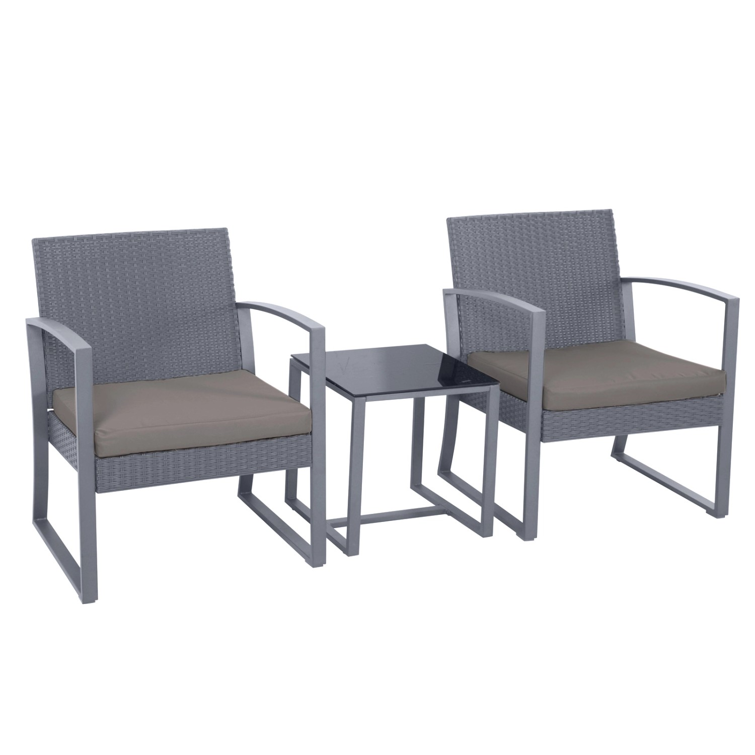 Thumbnail - Svita Lois Poly Rattan Sitzgruppe Gartenmöbel Garnitur Tisch Sessel Set Grau/Grau