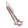 Gewendelte Buchenholztreppe Lindos mit Design-Geländer und Holzstäben, 100 cm breit.