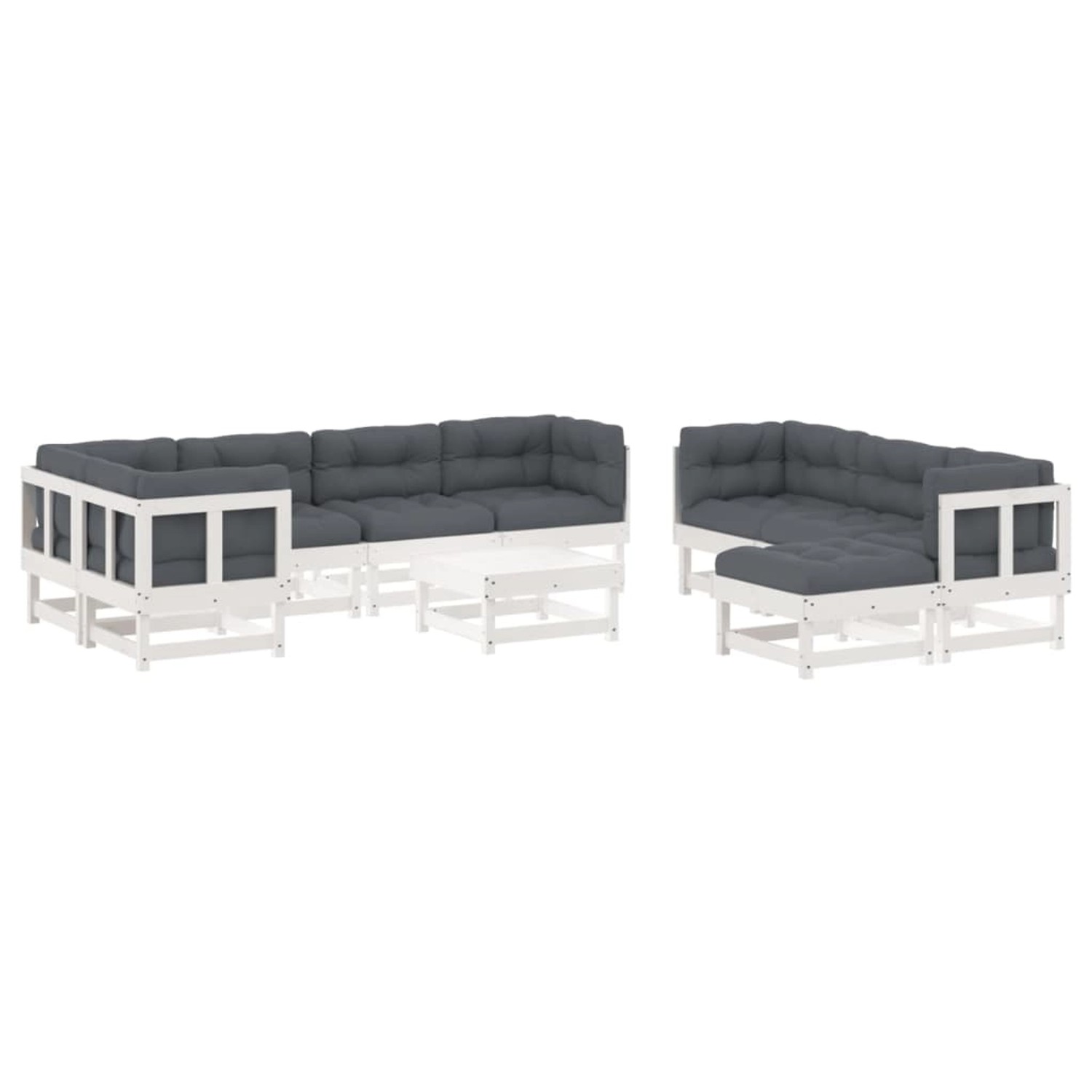 vidaXL 10-tlg Garten-Lounge-Set mit Kissen Weiß Massivholz Modell 4 günstig online kaufen