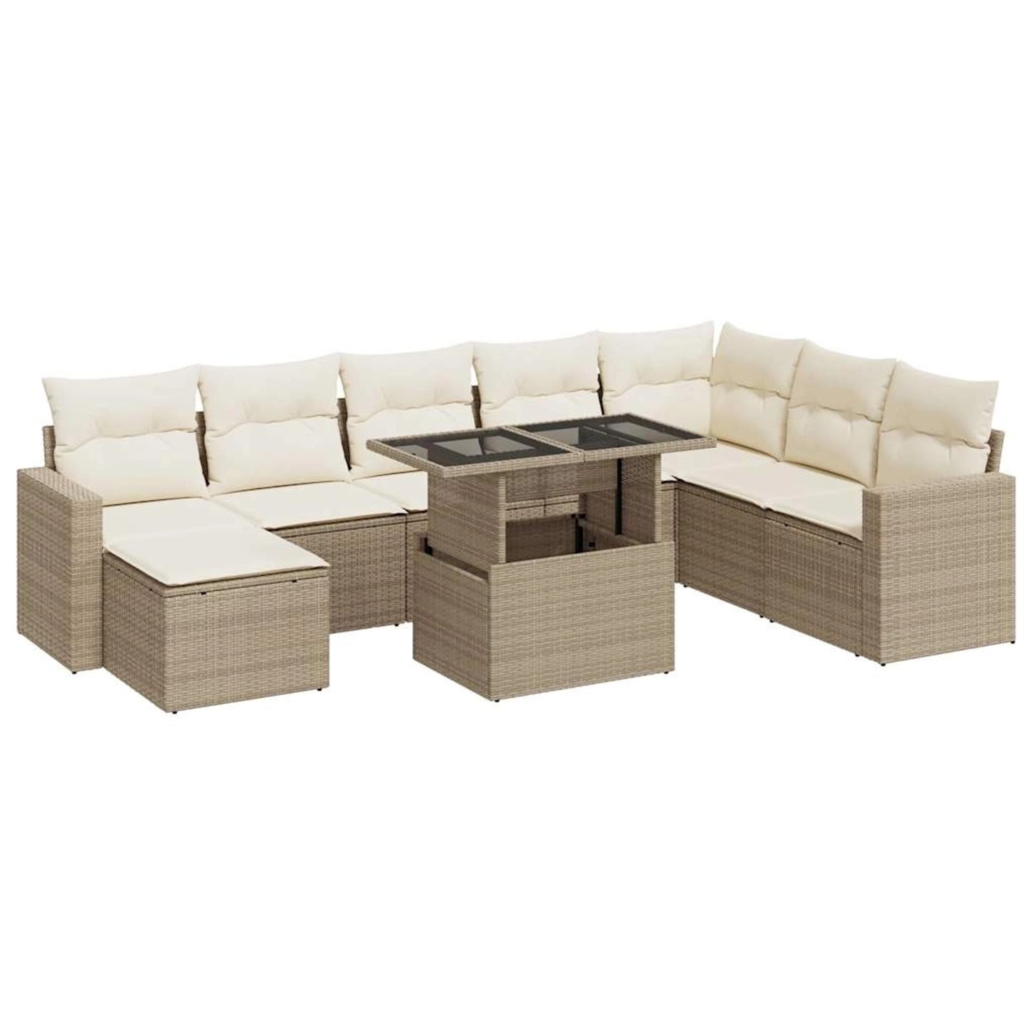 vidaXL 9-Tlg Garten-Sofagarnitur mit Kissen Beige Poly Rattan 3326369 günstig online kaufen