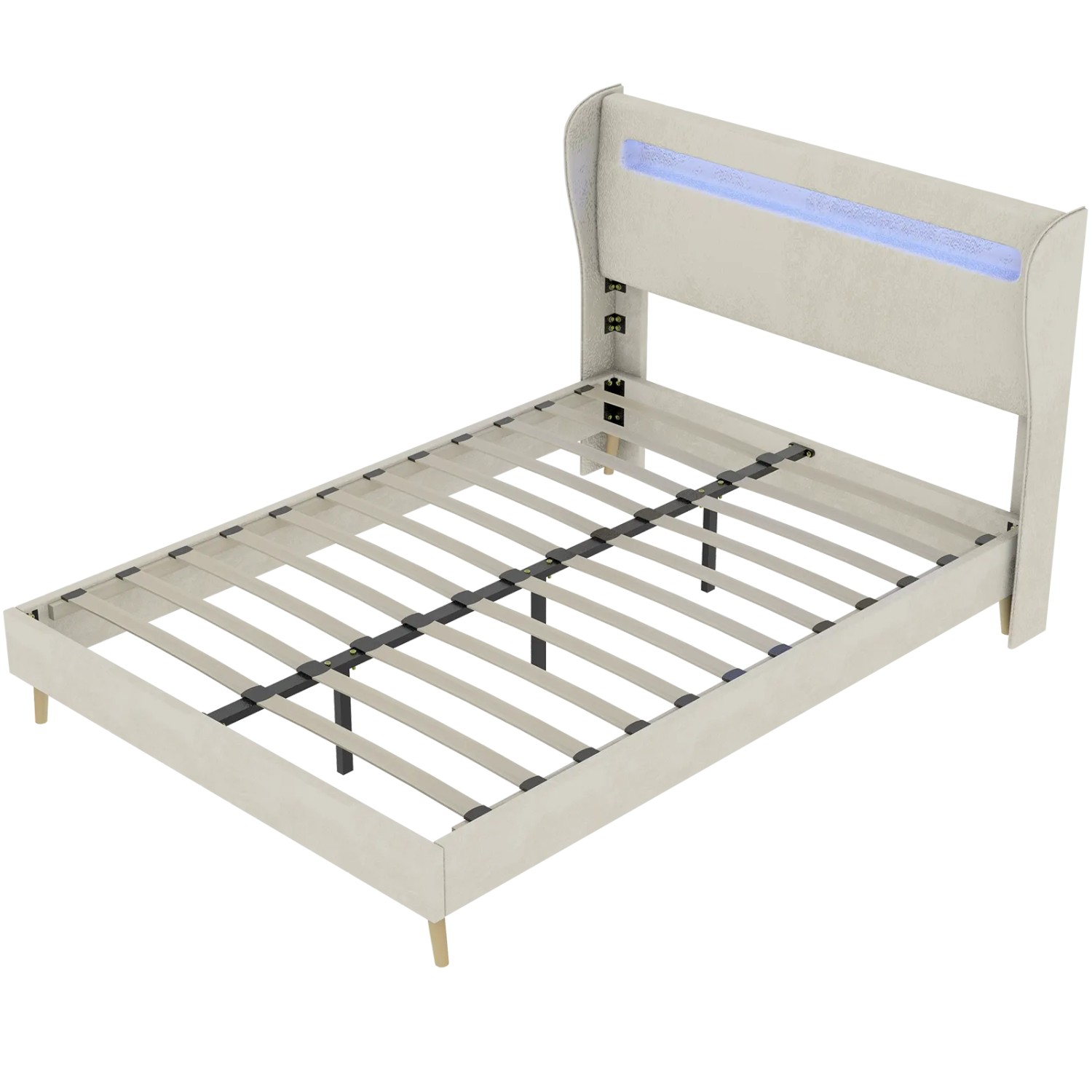 okwish Polsterbett 140x200cm mit LED Kopfteil Schlafzimmer Beige ohne Matratze