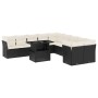 vidaXL 11-tlg. Garten-Sofagarnitur aus Poly Rattan mit Tisch und cremeweißen Kissen.
