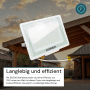 Weißer LUXULA LED-Außenstrahler 150W mit warmweißem Licht, Slim Design und flexiblem Haltebügel.