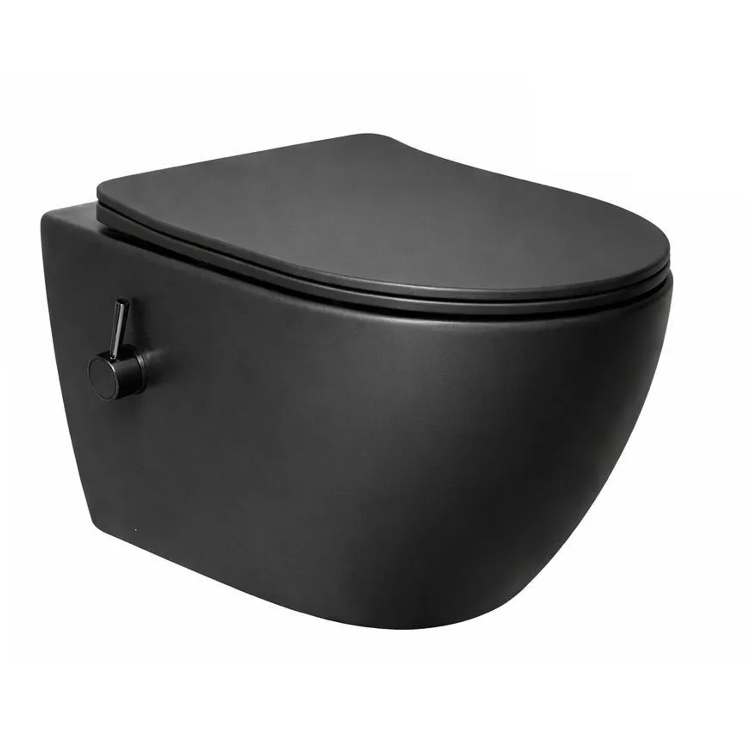 Swiss Aqua Technologies Wand-WC mit Bidet und Wirbelspülung WC-Sitz mit Absenkautomatik mit Montageset Schwarzmatt