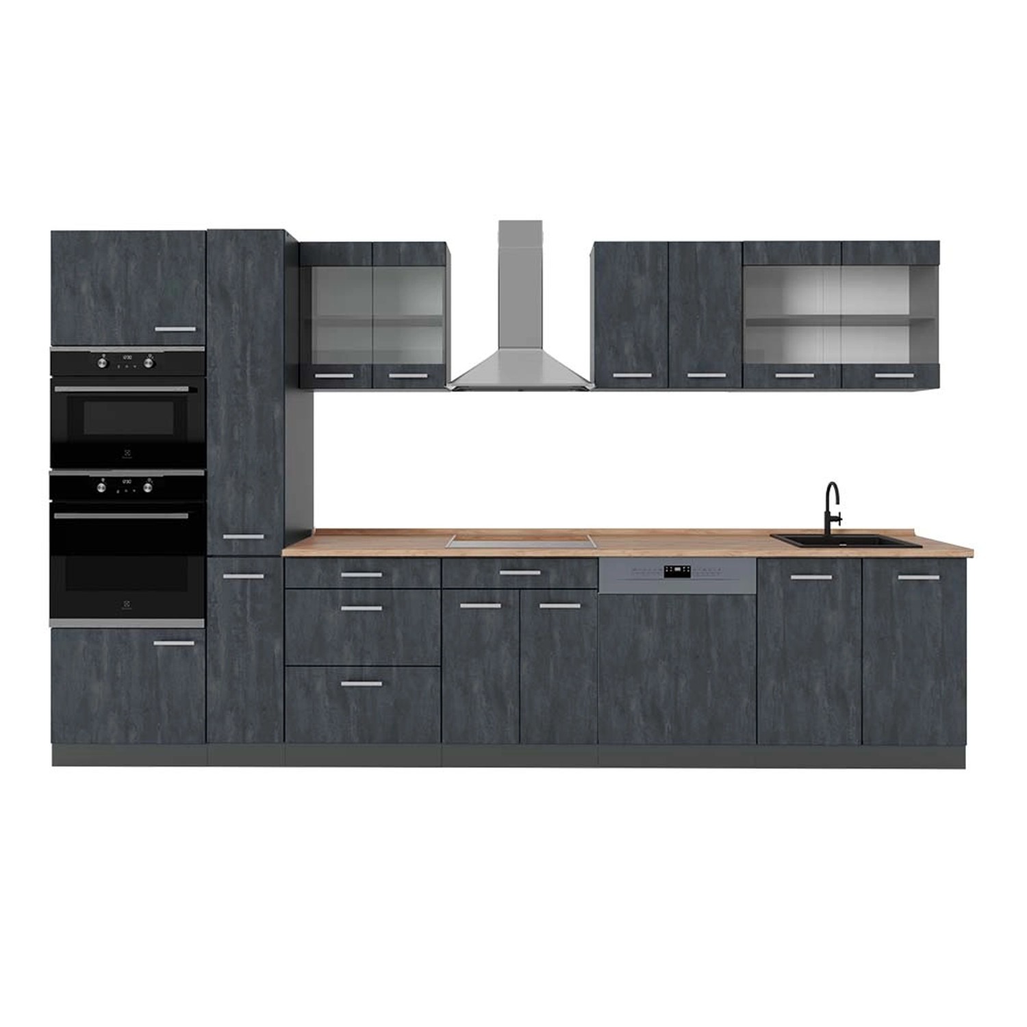 Vicco R-Line Küchenzeile Schwarz Beton/Anthrazit 350 cm AP Eiche günstig online kaufen