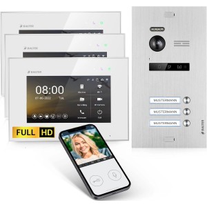 Balter EVO-HD Video-Türsprechanlage mit 3 Monitoren und App für Dreifamilienhaus.