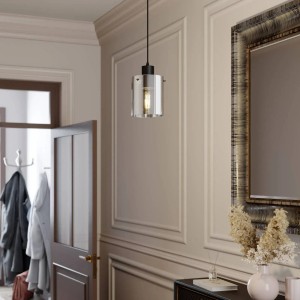 Moderne Lindby Pendelleuchte Kourtney, schwarz, 1-flammig, E27 für Wohnzimmer.