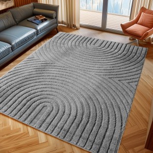 Moderner, silberner Kurzflorteppich Ayyildiz Art 1122, 60x110 cm mit 3D-Reliefmuster.